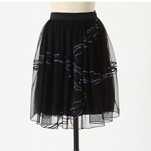 Anthropologie Lil Tulle Sequin Skirt Black Blue 10